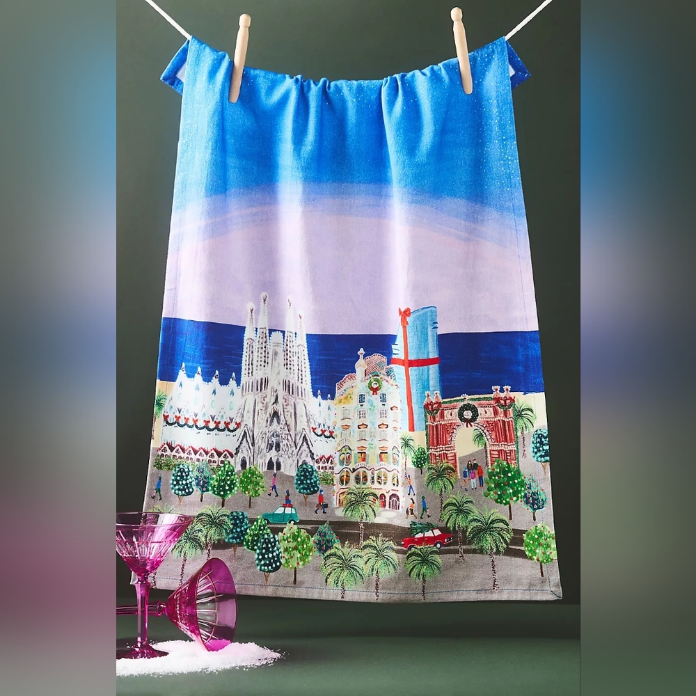 NWT Holiday in the City Barcelona Dish Towel